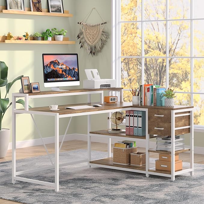 Tribesigns L Shaped Desk with Drawers and Monitor Stand, L Corner Desk with - Image 9