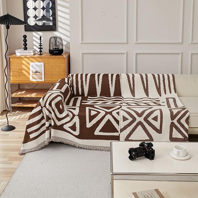 STACYPIK Reversible Boho Chocolate Sofa Cover Durable Couch Cover - Image 8