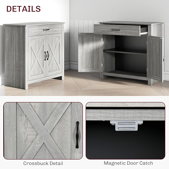 HOMCOM Farmhouse Sideboard Buffet Cabinet, Barn Door Coffee Bar Cabinet - Image 7