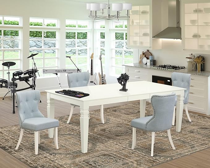 East West Furniture LGSI5-LWH-15 5 Piece Dinette Set Includes a Rectangle - Image 2
