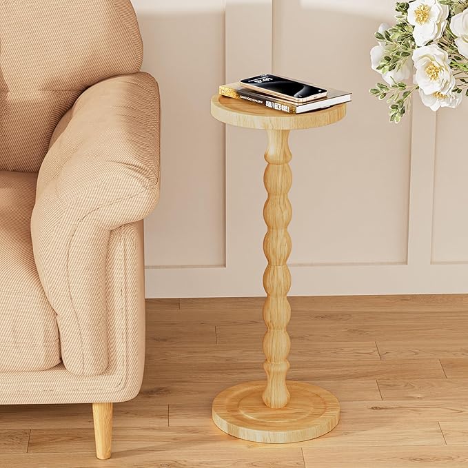 Solid Wood Drink Table, Rubber Wood‌ Small Round Side Table - Image 8