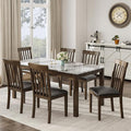 7-Piece Dining Table Set, Solid Wood Curved Backrests & PU Cushioned Seats by LUXOAKAddMoreStyletoHome