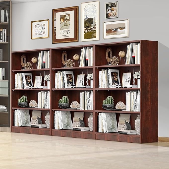 Wooden Bookcase with Adjustable Shelves, 4 Tier Wooden Bookshelf - Image 3