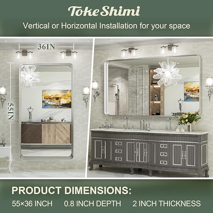 TokeShimi 55 x 36 Inch Brushed Silver Mirror Wall Mirror - Image 5