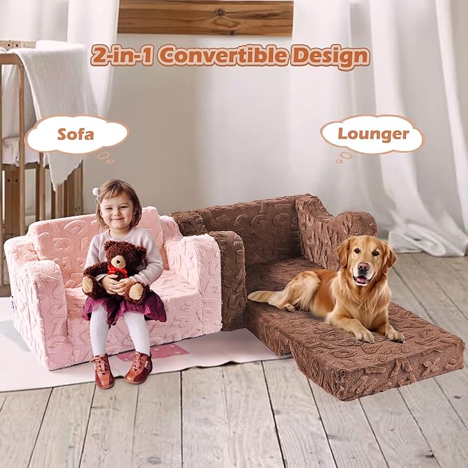 Kids Couch, 2-in-1 Convertible Kids Chair to Lounger Bed, Kids Sofa - Image 4