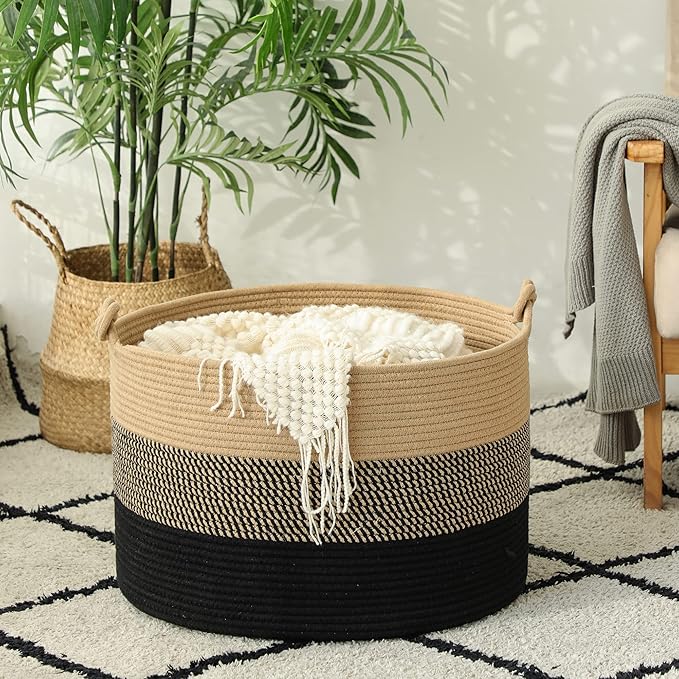 KAKAMAY Large Blanket Basket, Woven Rope Baskets - Image 5