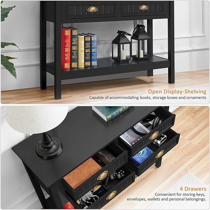 Yaheetech Console Table with 4 Drawers, Sofa Side Table with Bottom Open - Image 6