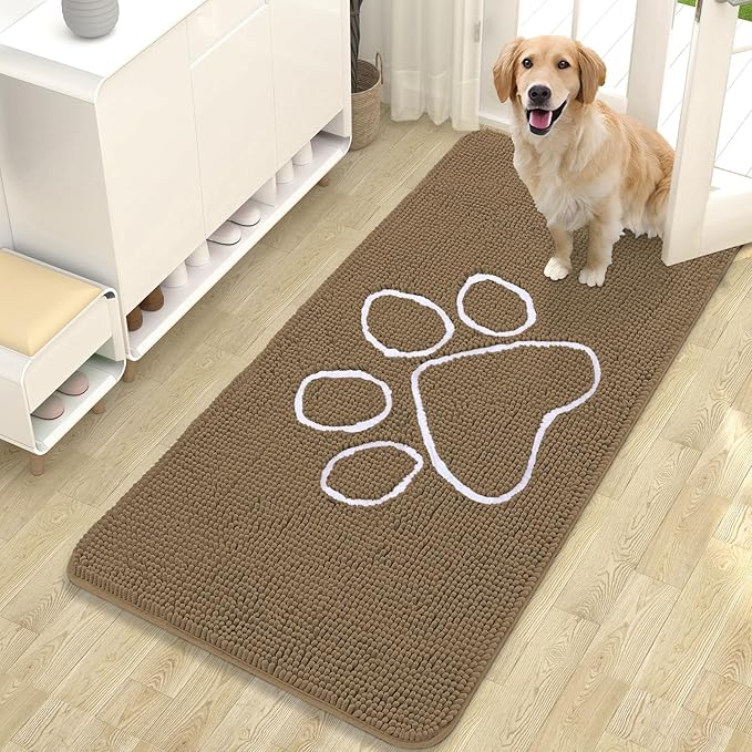 OLANLY Door Mat for Muddy Dog Paws 47x24, Ultra Absorbent Chenille Mud Doormat by OLANLY