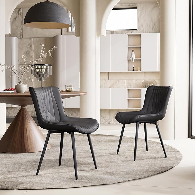 YOUTASTE Black Dining Chairs Set of 2 Upholstered Mid Century Modern Kitchen - Image 3