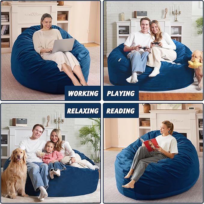 5FT Bean Bag Chair with Ultra Soft Velvet Cover Bean Bag Sofa with Memory Foam - Image 6