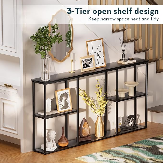 WOHOMO Black Console Table, 3-Tier Small Entryway Table, Long Sofa Table - Image 6