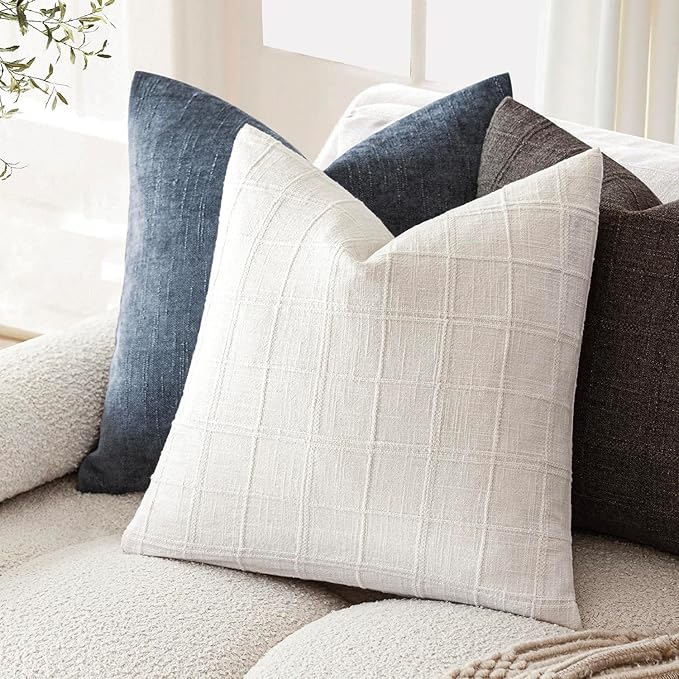 Foindtower Set of 2 Decorative Linen Check Throw Pillow Covers Neutral - Image 5