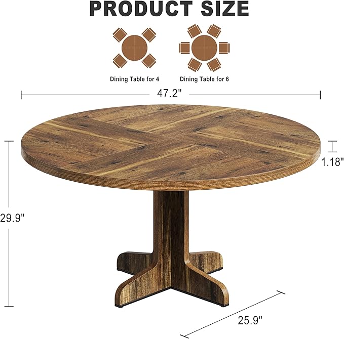 GarveeHome Round Dining Table for 4, 47 Inch Farmhouse Circle Kitchen Table - Image 3