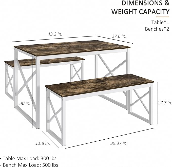 VECELO Kitchen Table with 2 Benches - Image 6