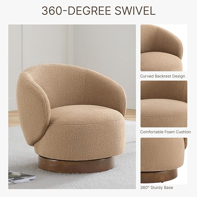 Swivel Accent Chair Round Barrel Armchair Upholstered Performance Fabric - Image 5