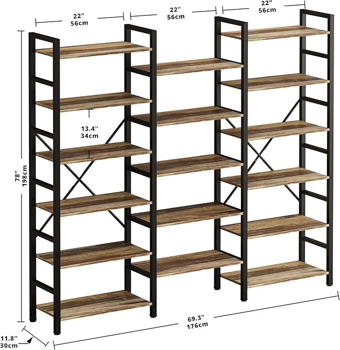 IRONCK Bookshelves 6 Tiers Triple Wide Industrial Bookshelf, Large Etagere - Image 3