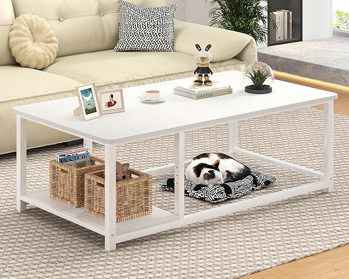 EXCEFUR White Coffee Table, Modern Rustic Wood Center Table - Image 6