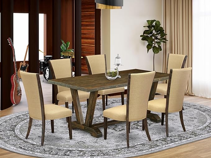 East West Furniture V777VE703-7 7 Piece Dining Table Set Consist of a Rectangle - Image 2