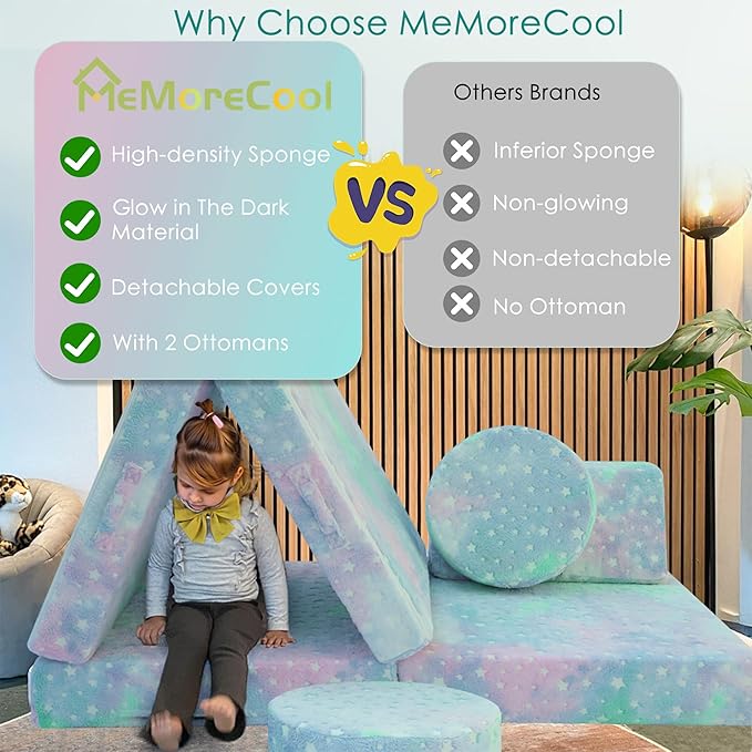 MeMoreCool Modular Glow Sofa for Kids, Colorful Star 8-Piece Convertible Foam - Image 4