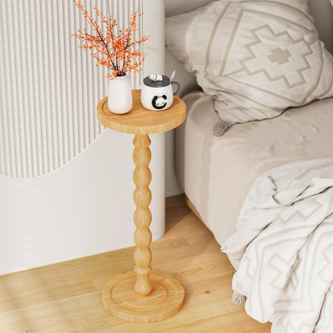 Solid Wood Drink Table, Rubber Wood‌ Small Round Side Table - Image 9