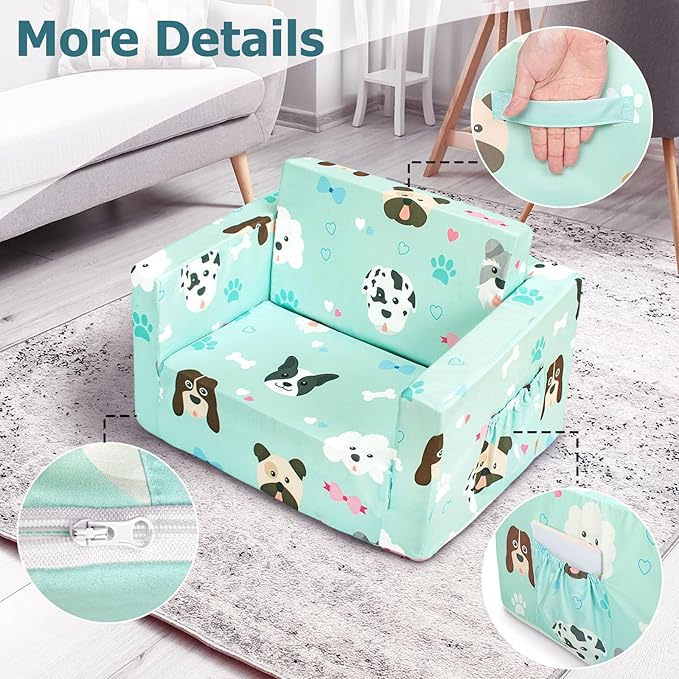 Kids Couch, 2-in-1 Kids Fold Out Sofa, Convertible Toddler Couch to Lounger - Image 6
