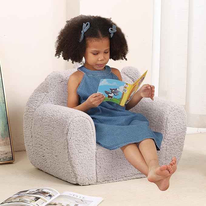 Kids Snuggly-Soft Sherpa Chair, Teddy Bear Cuddly Toddler Foam Chair - Image 2
