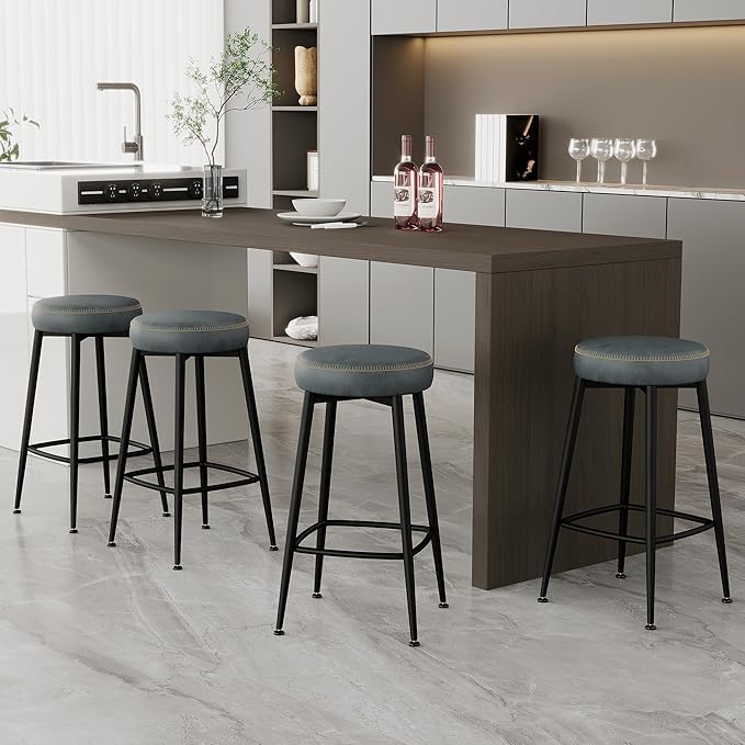 Counter Height Bar Stools, Upholstered Faux Leather Kitchen Counter Stools - Image 9