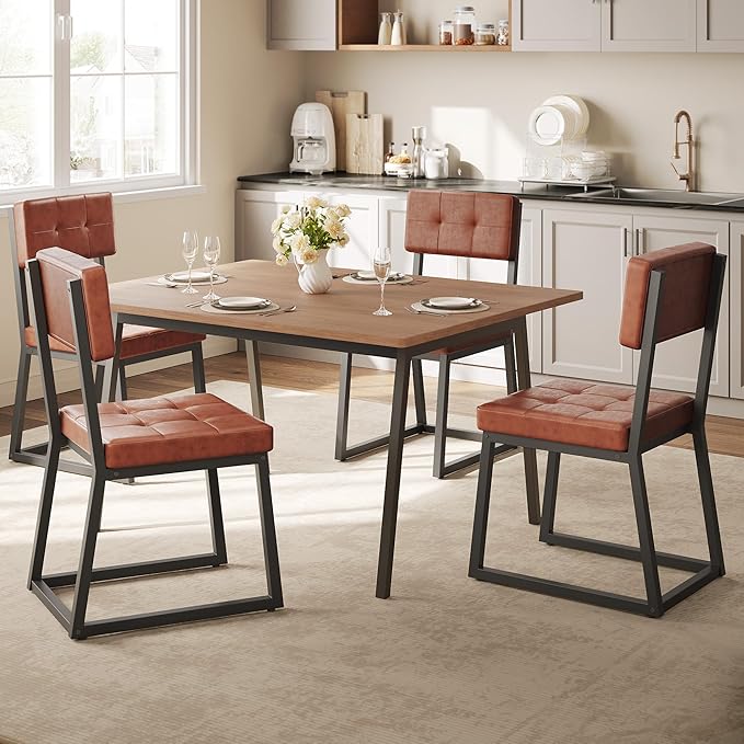 DWVO Modern Dining Chairs Set of 4 Brown Upholstered Kitchen Chairs - Image 2