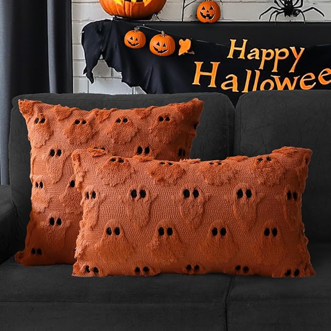 4TH Emotion Halloween Ghost Decorative Pillow Covers 18x18 Set of 2, Rust Red - Image 4