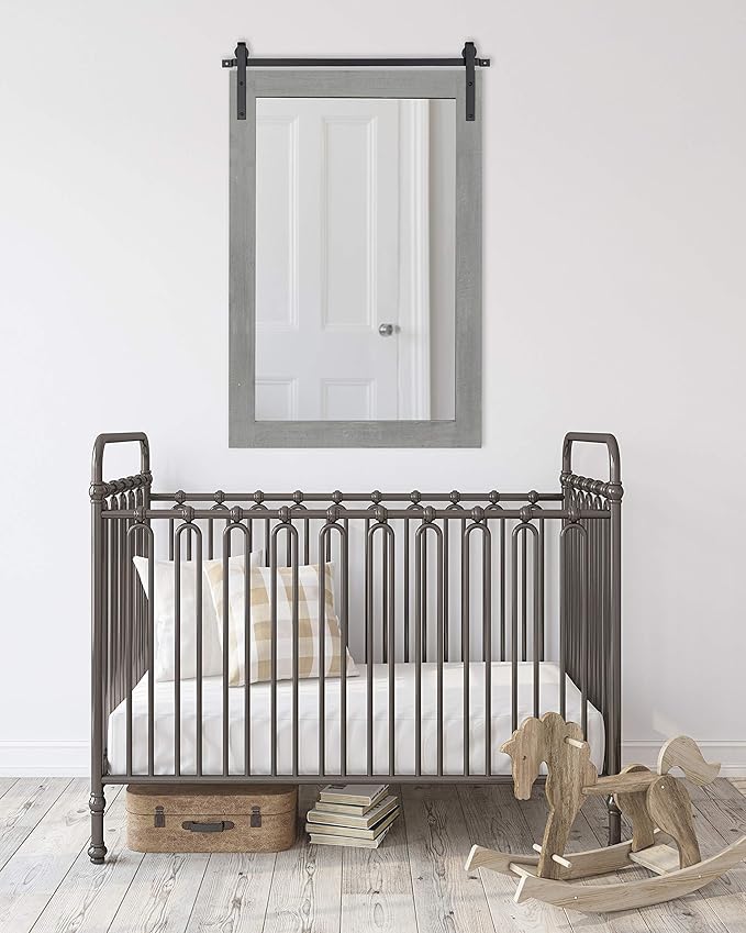 Kate and Laurel Cates Farmhouse Wall Mirror, 24 x 38, Barn Door-Inspired Rustic - Image 2
