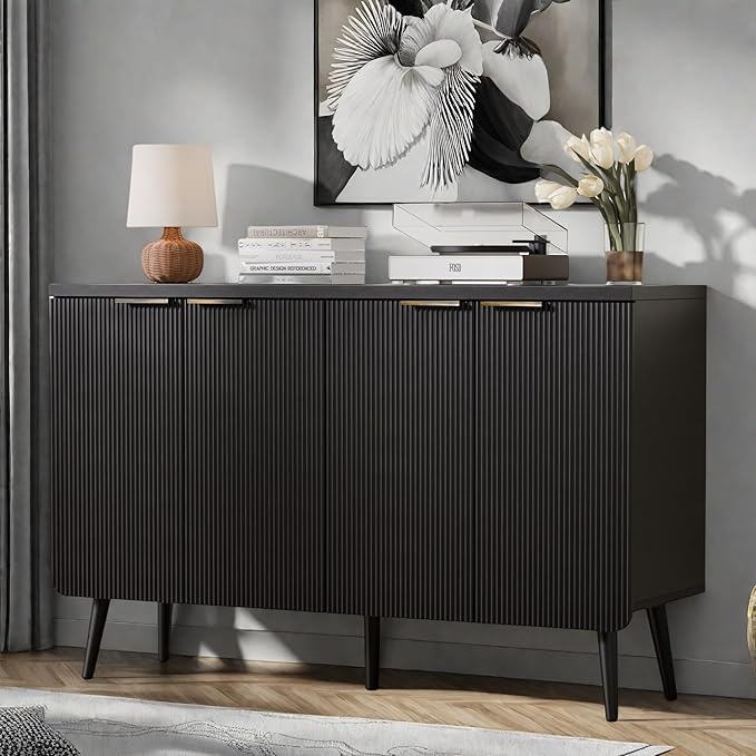Buffet Cabinet with Storage, Fluted Multifunctional Storage Cabinet with 4 Doors - Image 3