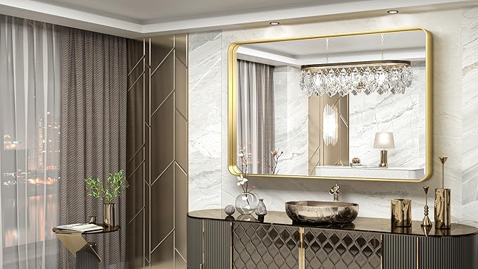 TokeShimi 60 x 40 Inch Brushed Gold Bathroom Vanity Mirror - Image 2
