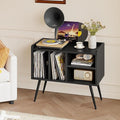 Record Player Stand with Vinyl Storage, Turntable Stand with Solid Wood Legs by Furninova