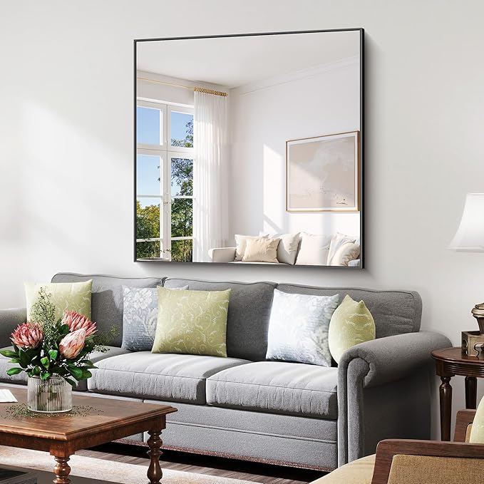 YIROMAN Bathroom Mirror for Wall 48"x48", Large Matte Black Bathroom Mirror - Image 3