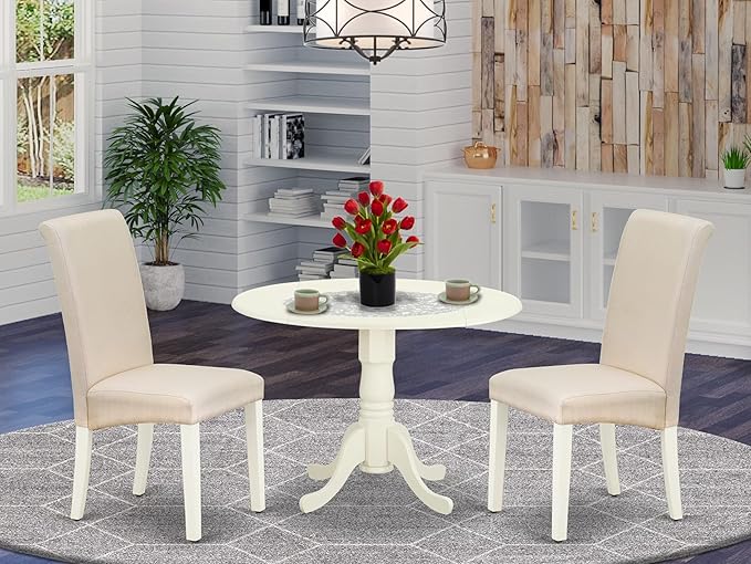 East West Furniture DLBA3-WHI-01 3 Piece Modern Dining Table Set Contains a - Image 2