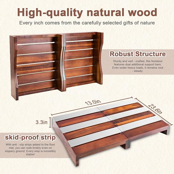 Wood Platform Step Stool, 23.6" Durable Mobility Stepping and Stair Assist - Image 3