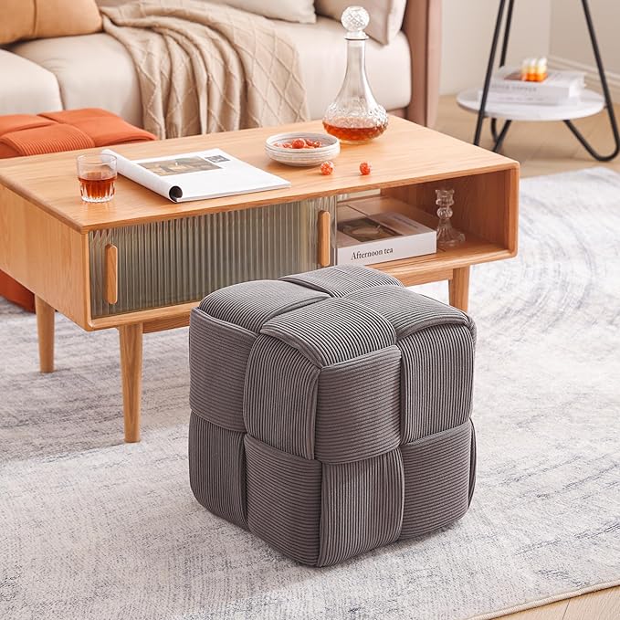 Ottoman Foot Rest Soft and Comfortable Ottoman Square Corduroy Woven Design - Image 7