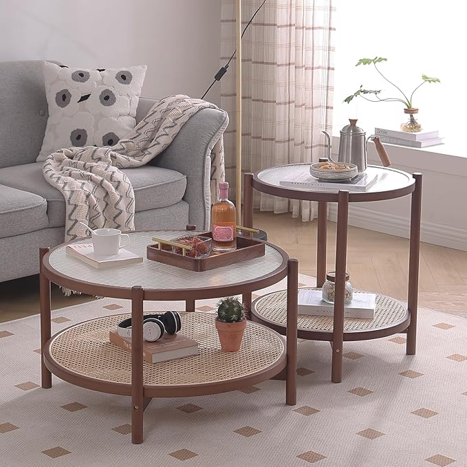 Tiita Rattan Coffee Table, Large Round End Table, 27.6 Inch Modern Side Table - Image 7