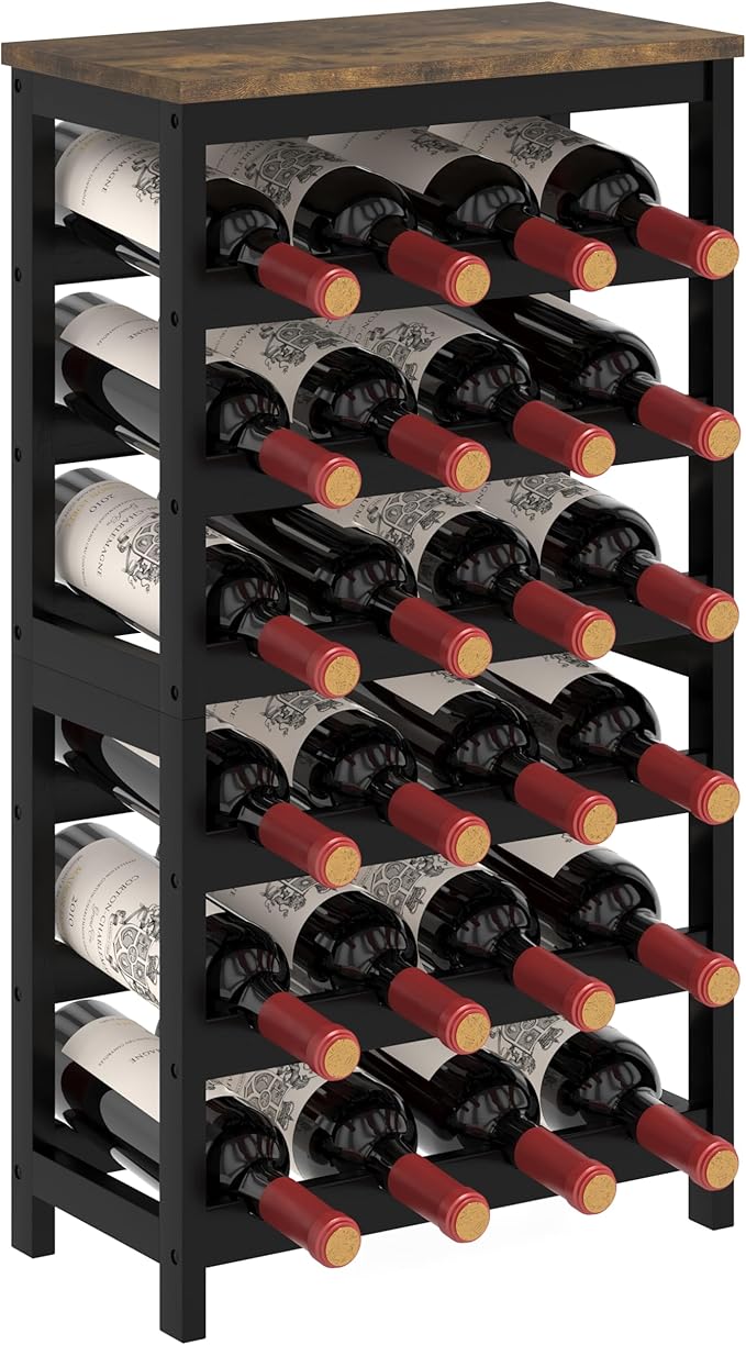 6 Tier Bamboo Wine Rack Freestanding Floor, 24 Bottles Wine Storage Shelves by MOGELAFOO