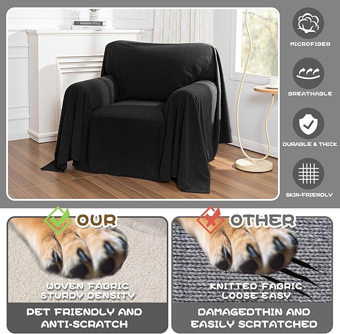 MYSKY HOME Black Couch Covers for Reclining Couch, Non-Slip Sectional Sofa - Image 2