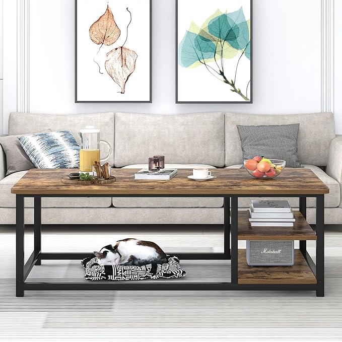 EXCEFUR Modern Coffee Table, Rustic Wood and Metal Living Room Table - Image 7