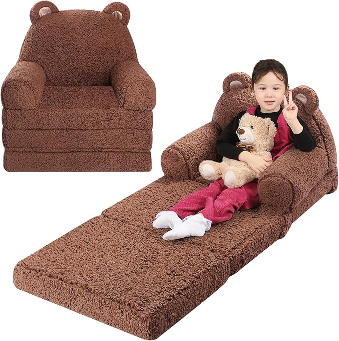 Foldable Sofa for Kids, Sherpa Teddy Bear Toddler Couch by MOMCAYWEX