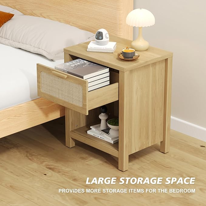 Rattan Nightstand, Farmhouse Bedside Table - Image 4