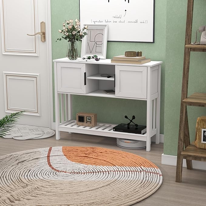 TaoHFE Console Table with Storage with Doors, Modern Fashion White Narrow Side - Image 4