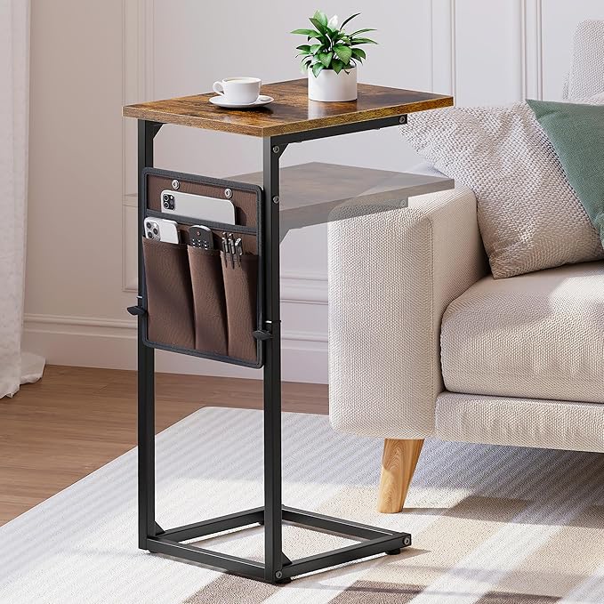Vagusicc C Shaped End Table, Adjustable Height Sofa Table Small Couch Side by Vagusicc