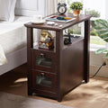 Farmhouse XXL End Table with Charging Station, Narrow Side Table with USB Ports by HDDDZSW