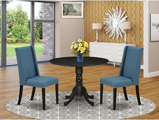 East West Furniture DLFL3-BLK-21 3 Piece Kitchen Table Set Contains a Round - Image 6