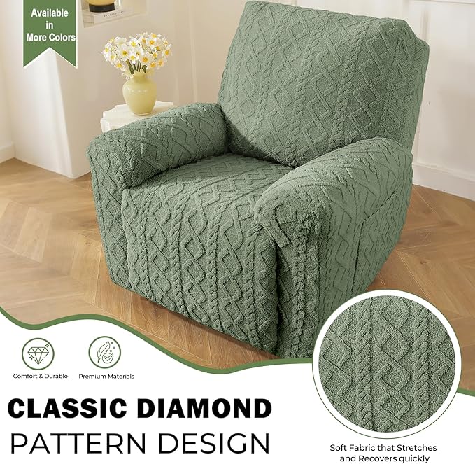 vctops Christmas Green 4 Pieces Geometric Jacquard Plush Recliner Slipcovers - Image 3