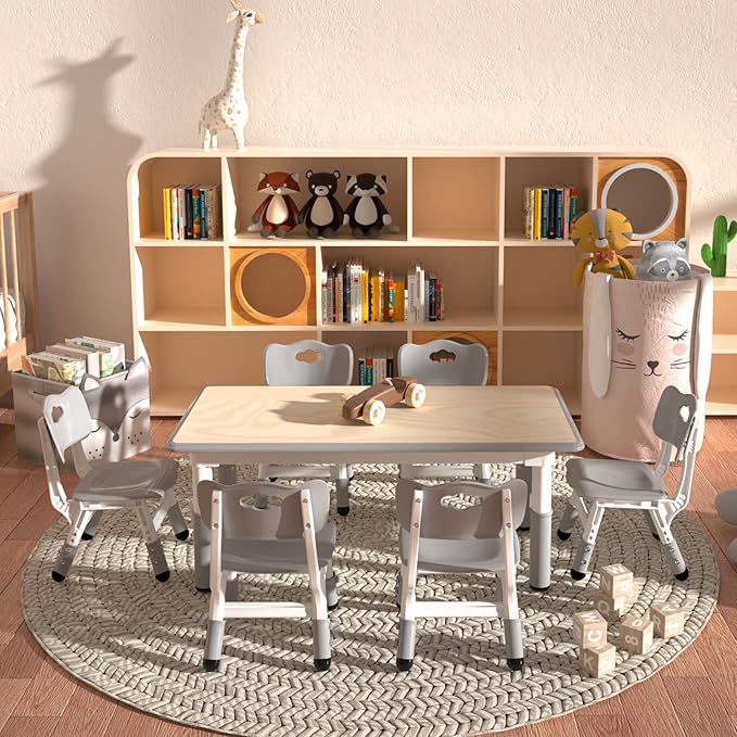 Kids Table and 6 Chairs Set，Height Adjustable Children Table & Chair，Toddlers - Image 7