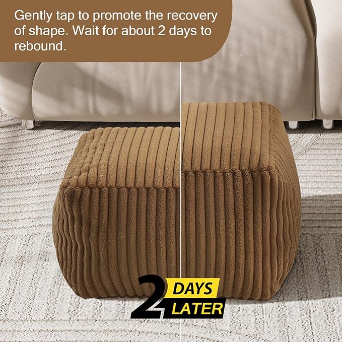 MeMoreCool Square Stuffed Pouf Ottoman Foot Rest, Stripe Furry Floor Pouf Foot - Image 6